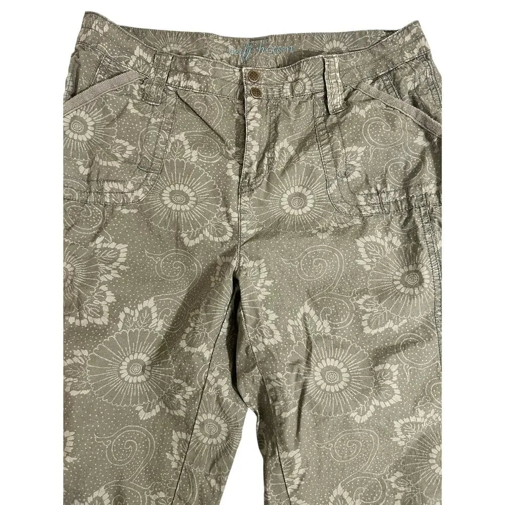 Ruff Hewn Womens Bermuda Shorts Floral Paisley Print Olive Green Cotton Y2K Boho